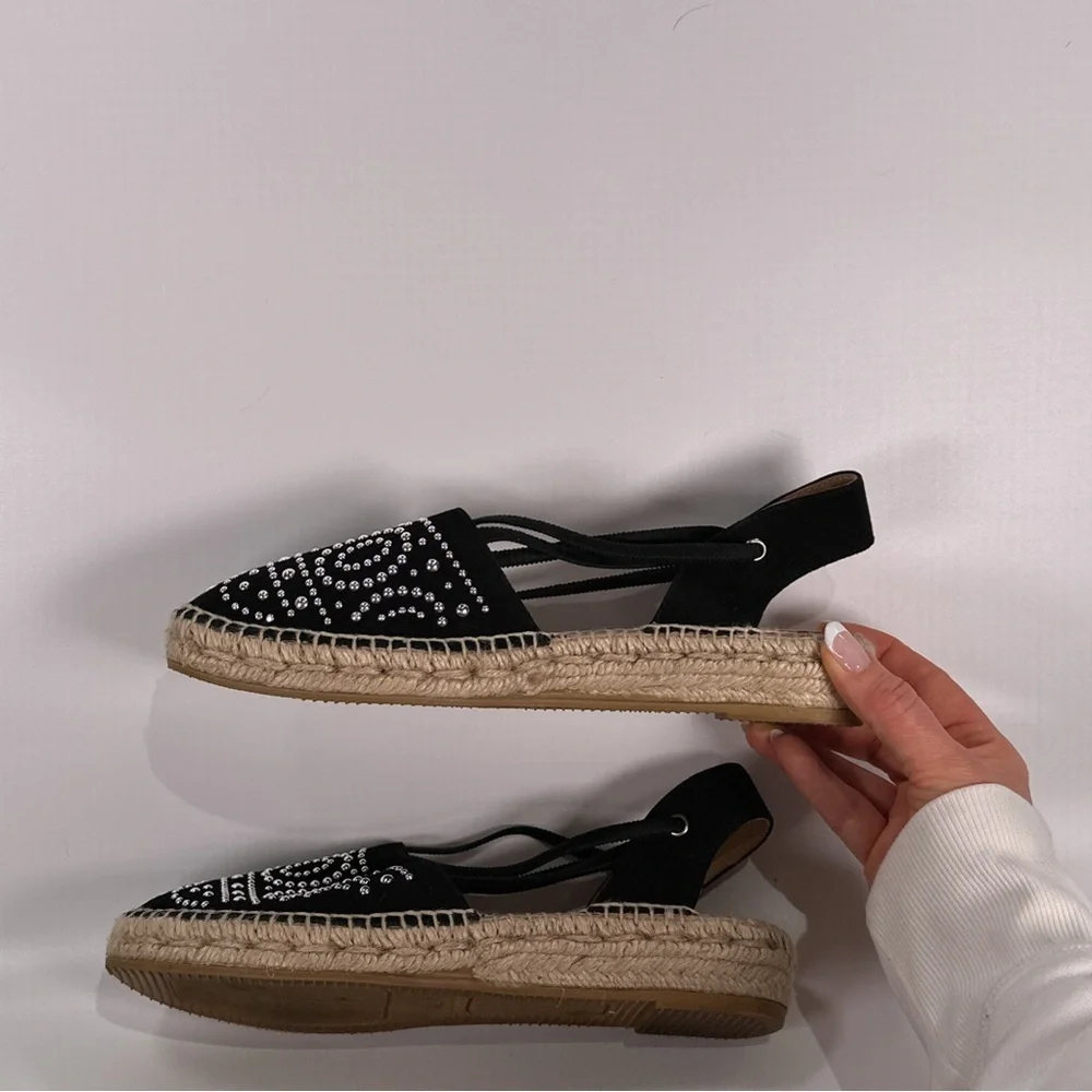 Kanna Women Studded Espadrille Slingback Sandals Black EU 39 Spain